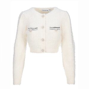 Selfportrait Cropped Cardigan with Pearl Buttons